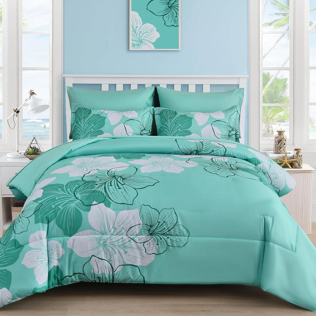 Blue Floral Comforter Set Queen