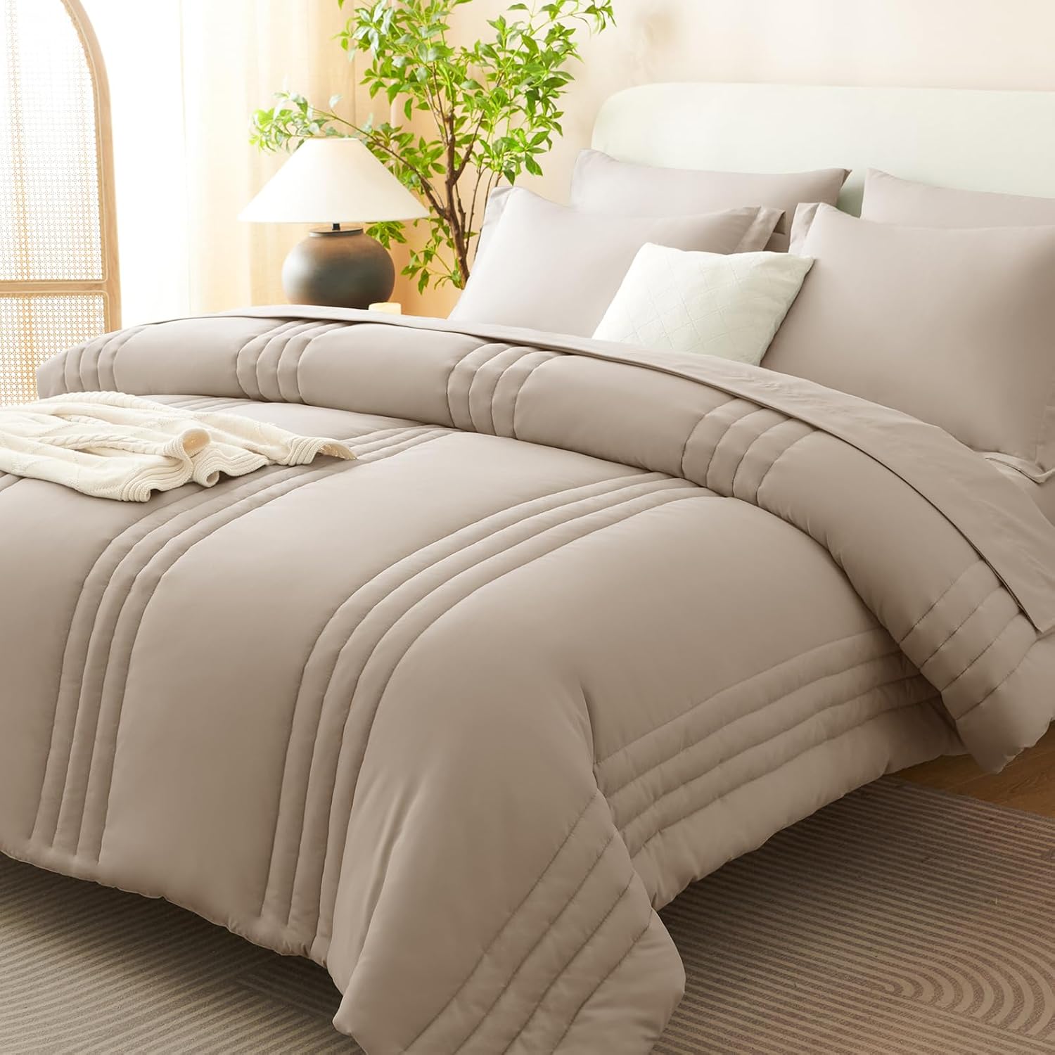 Beige Queen Comforter Set 7 Piece