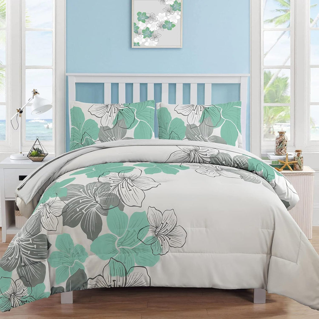 Blue Floral Comforter Set Queen