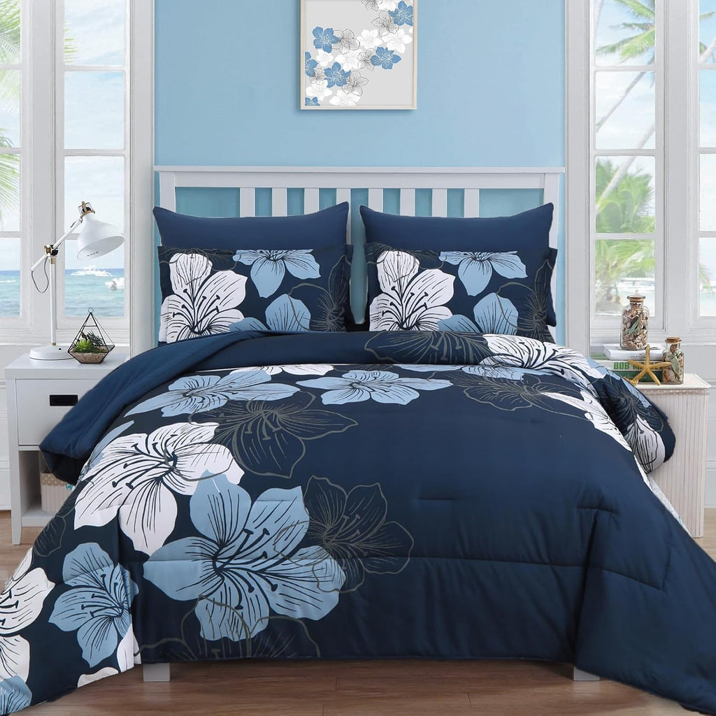 Blue Floral Comforter Set Queen