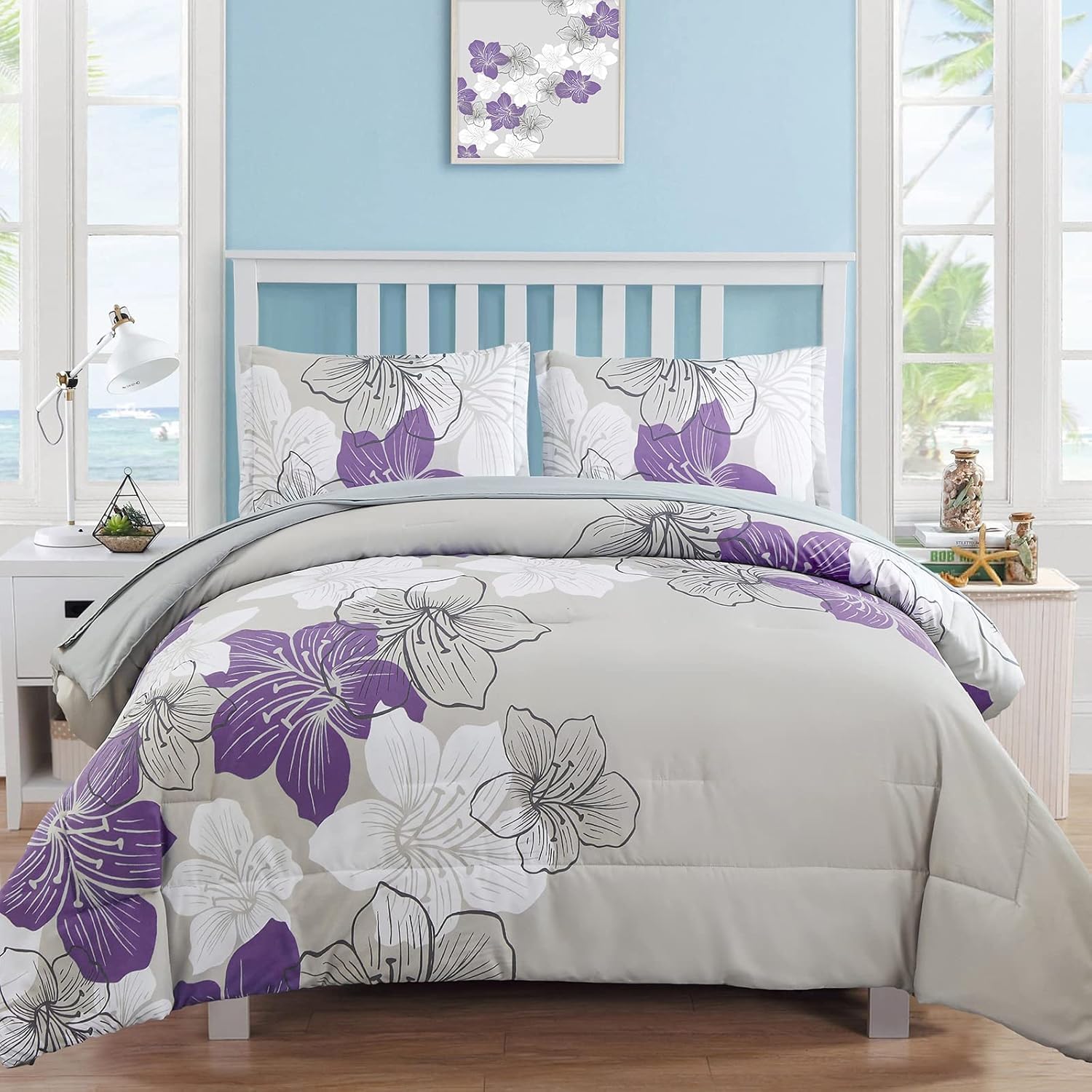 Blue Floral Comforter Set Queen