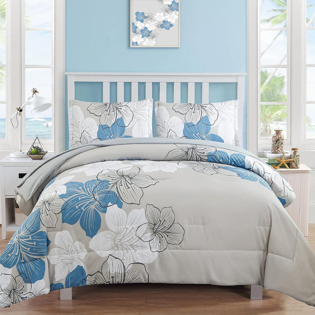 Blue Floral Comforter Set Queen