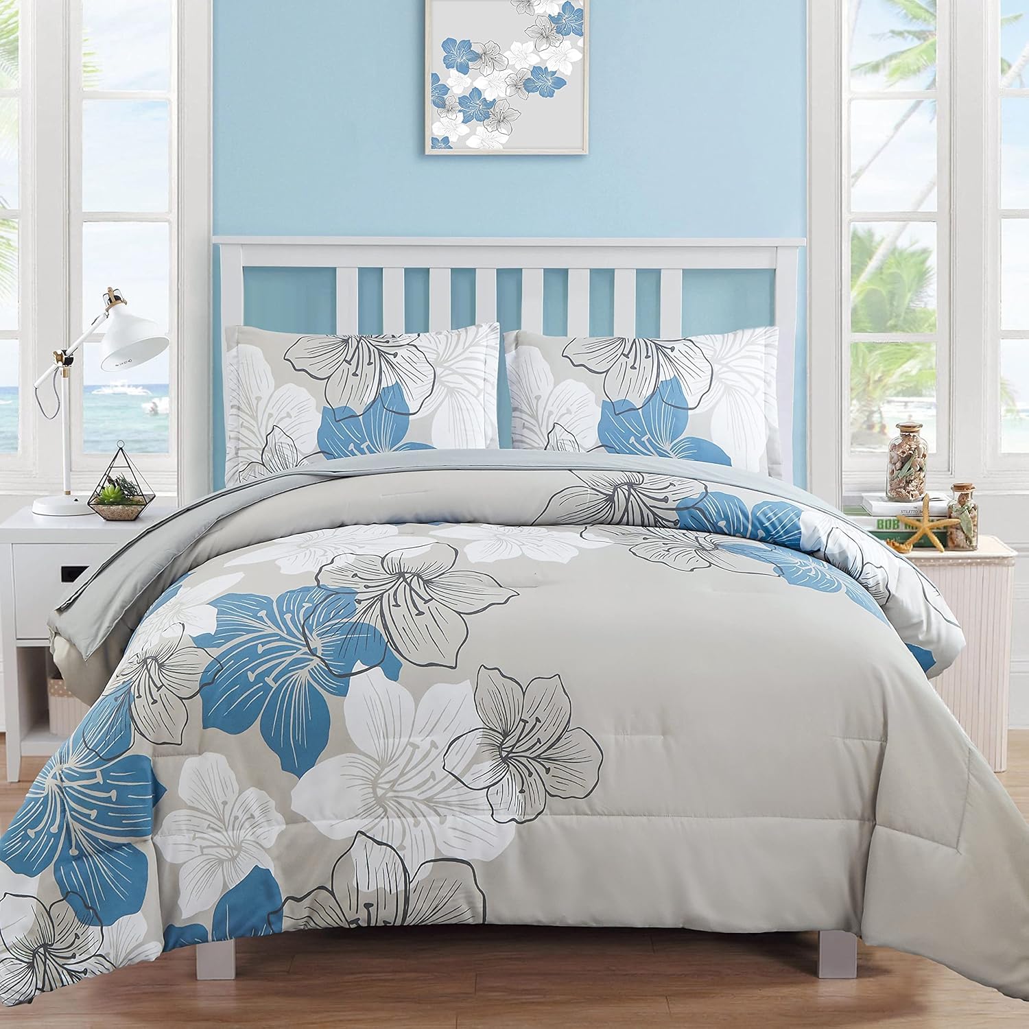 Blue Floral Comforter Set Queen
