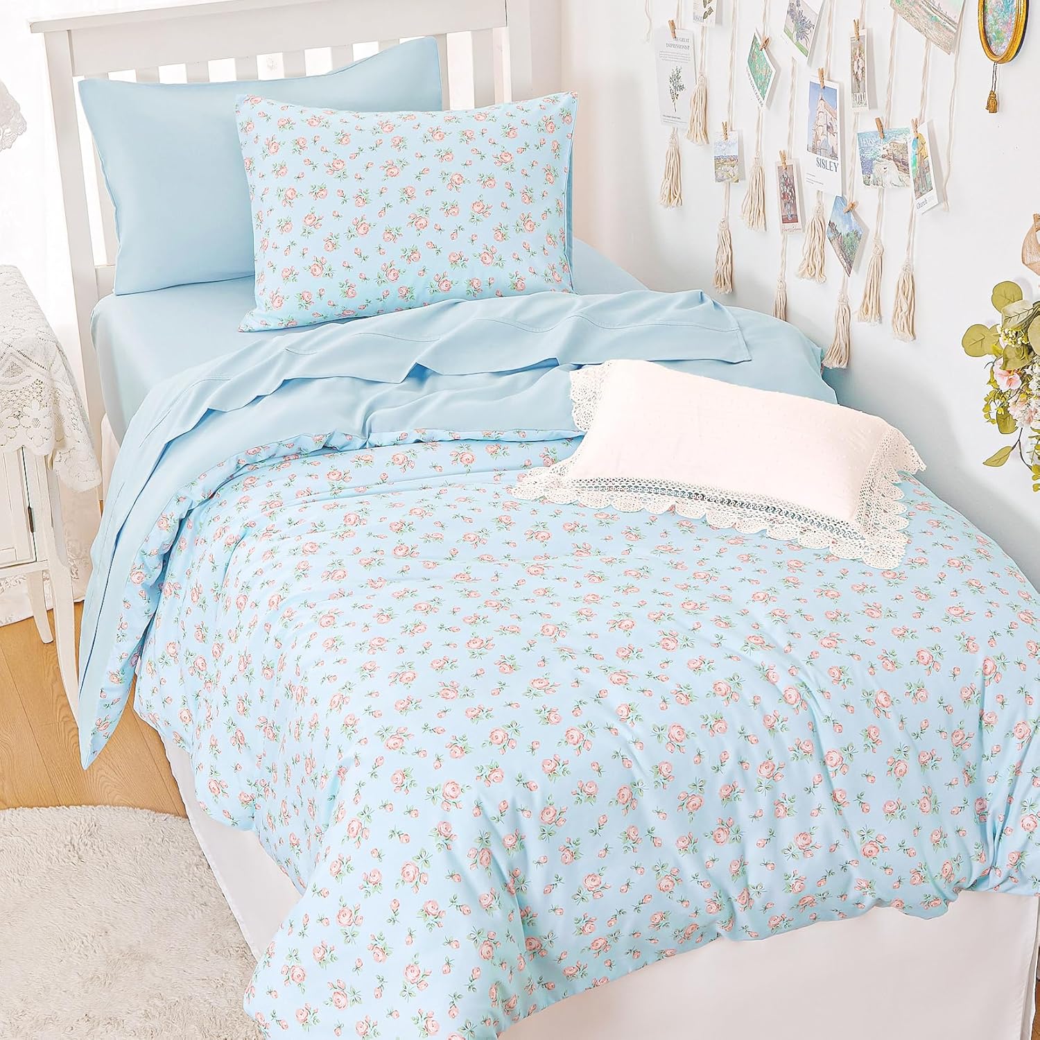 Blue Floral Comforter Set Full