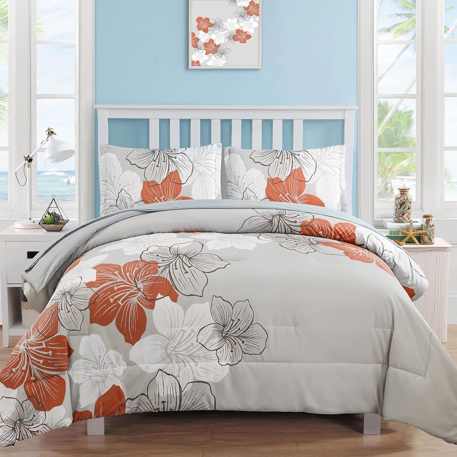 Blue Floral Comforter Set Queen