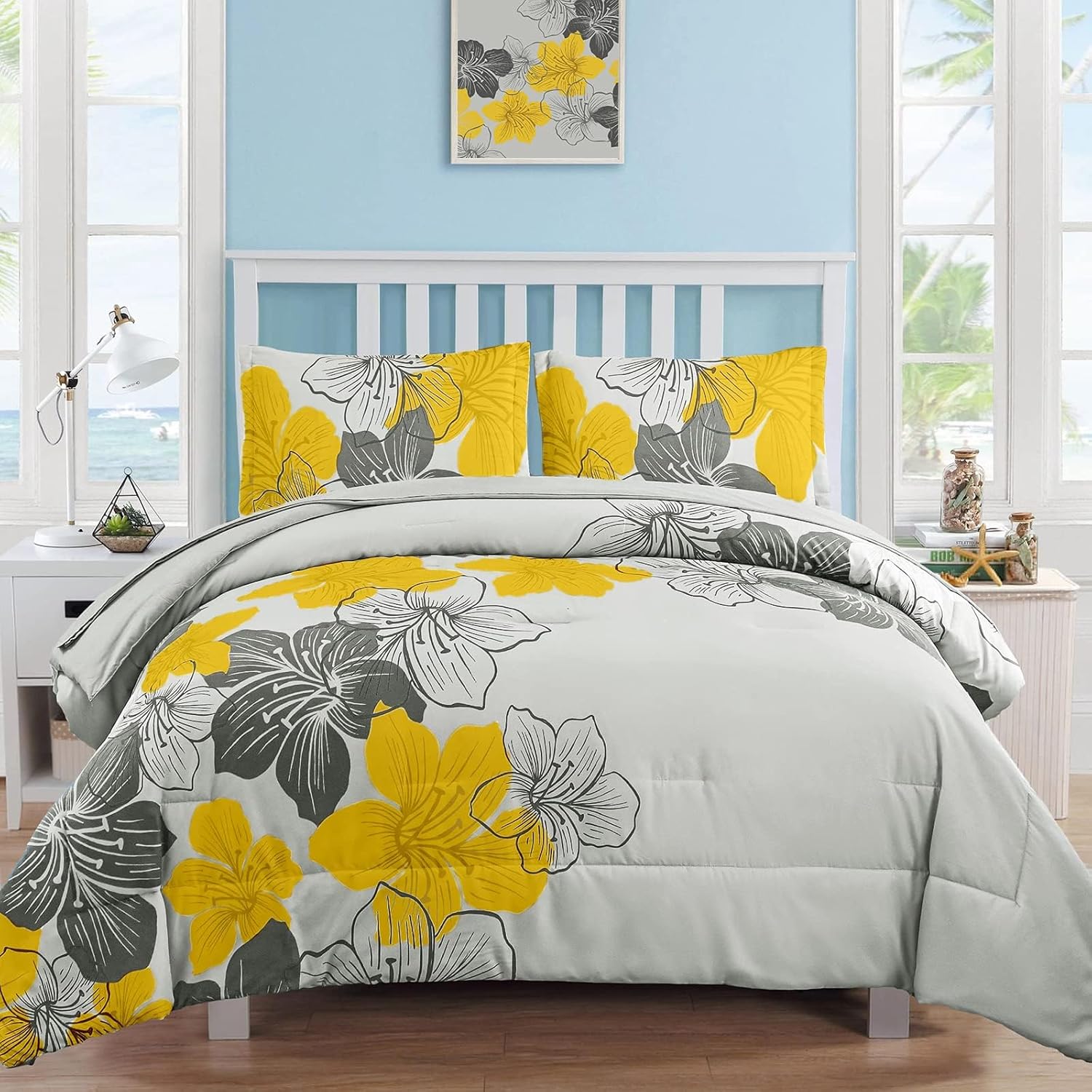Blue Floral Comforter Set Queen