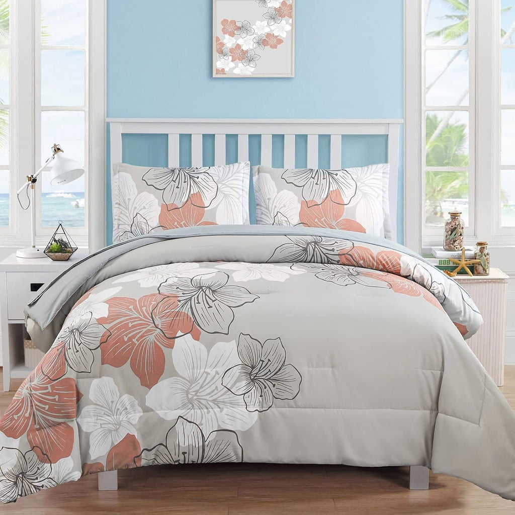 Blue Floral Comforter Set Queen