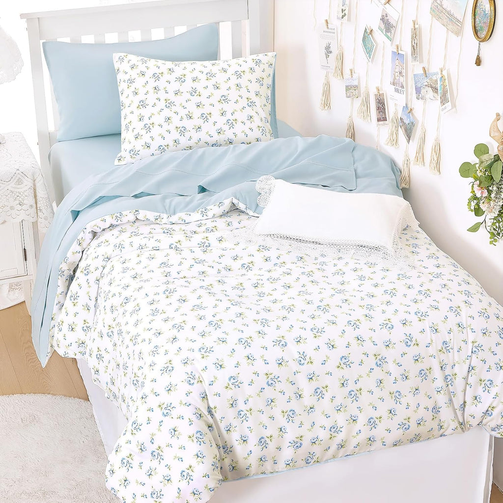Blue Floral Comforter Set Full