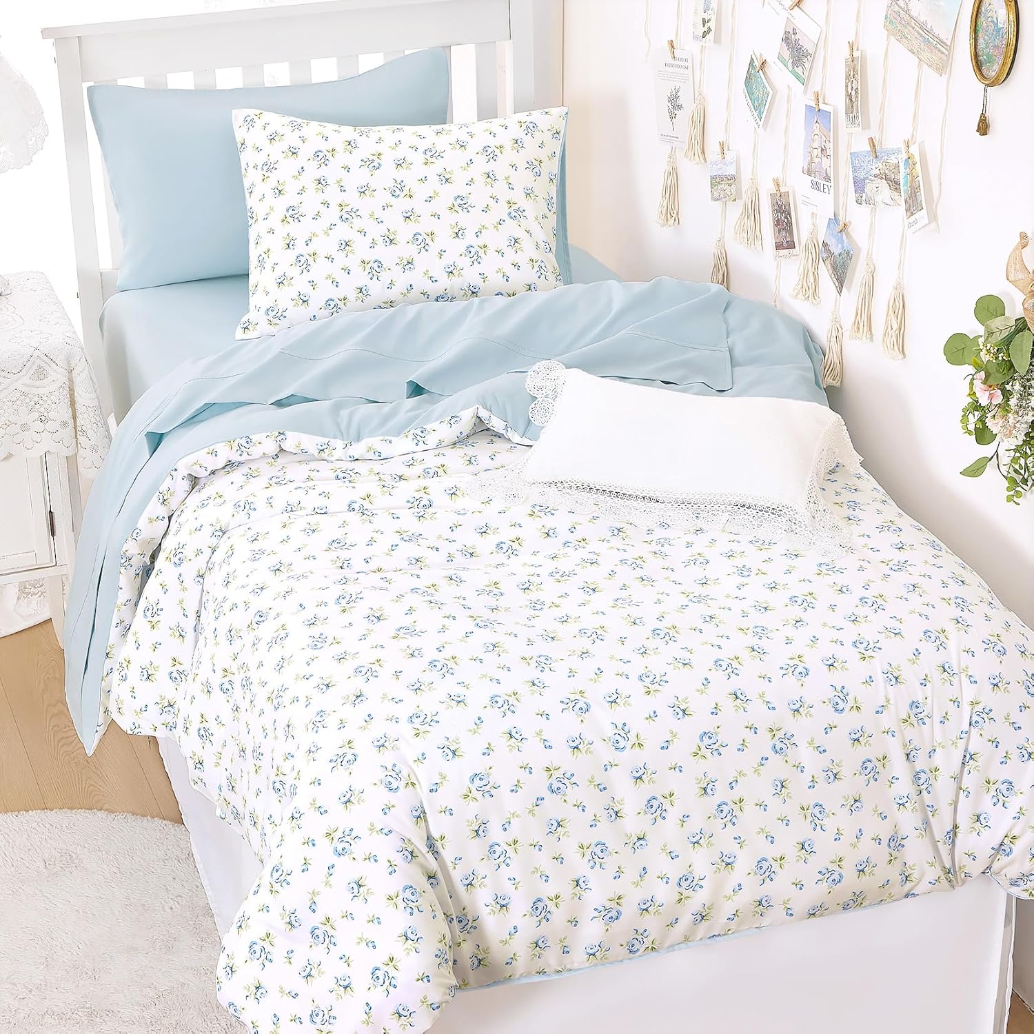Blue Floral Comforter Set Full