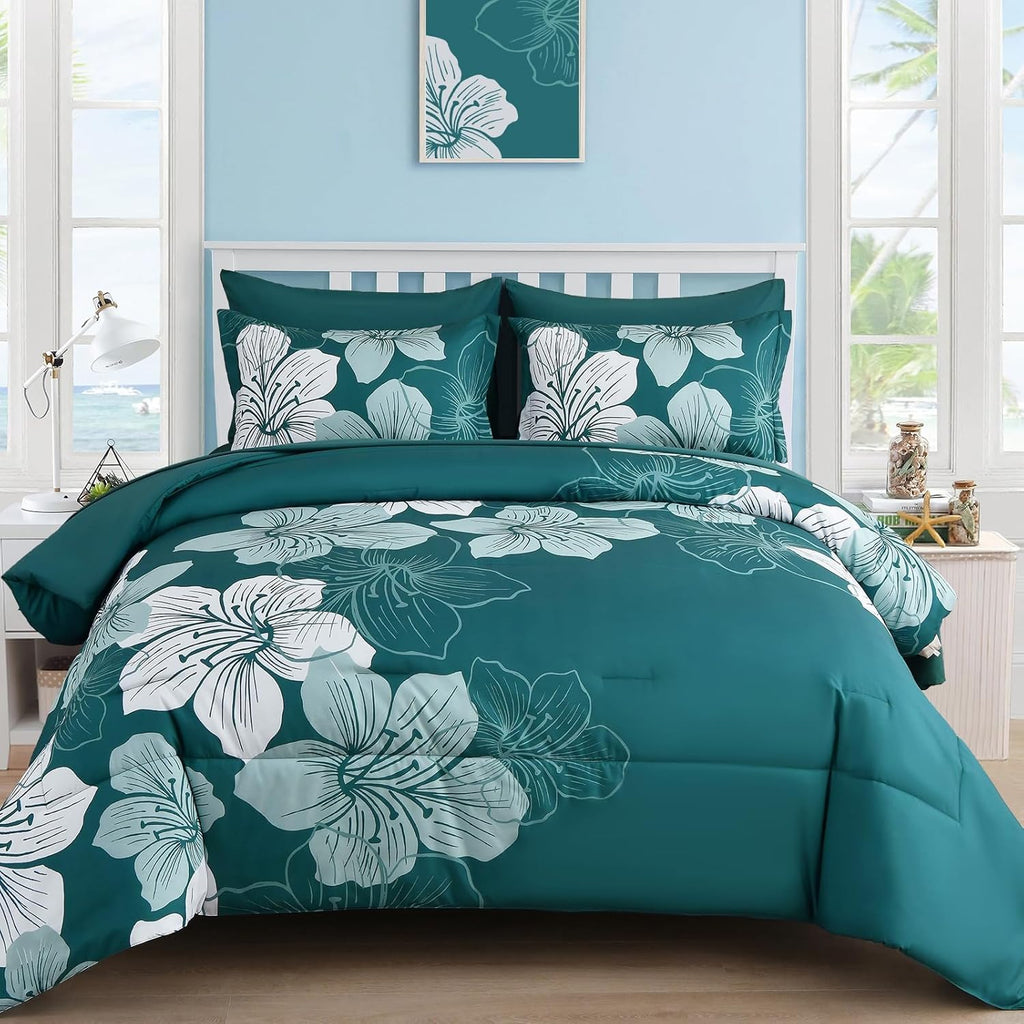 Blue Floral Comforter Set Queen
