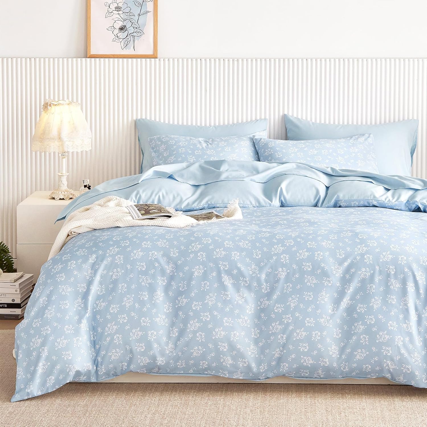Blue Floral Comforter Set Full