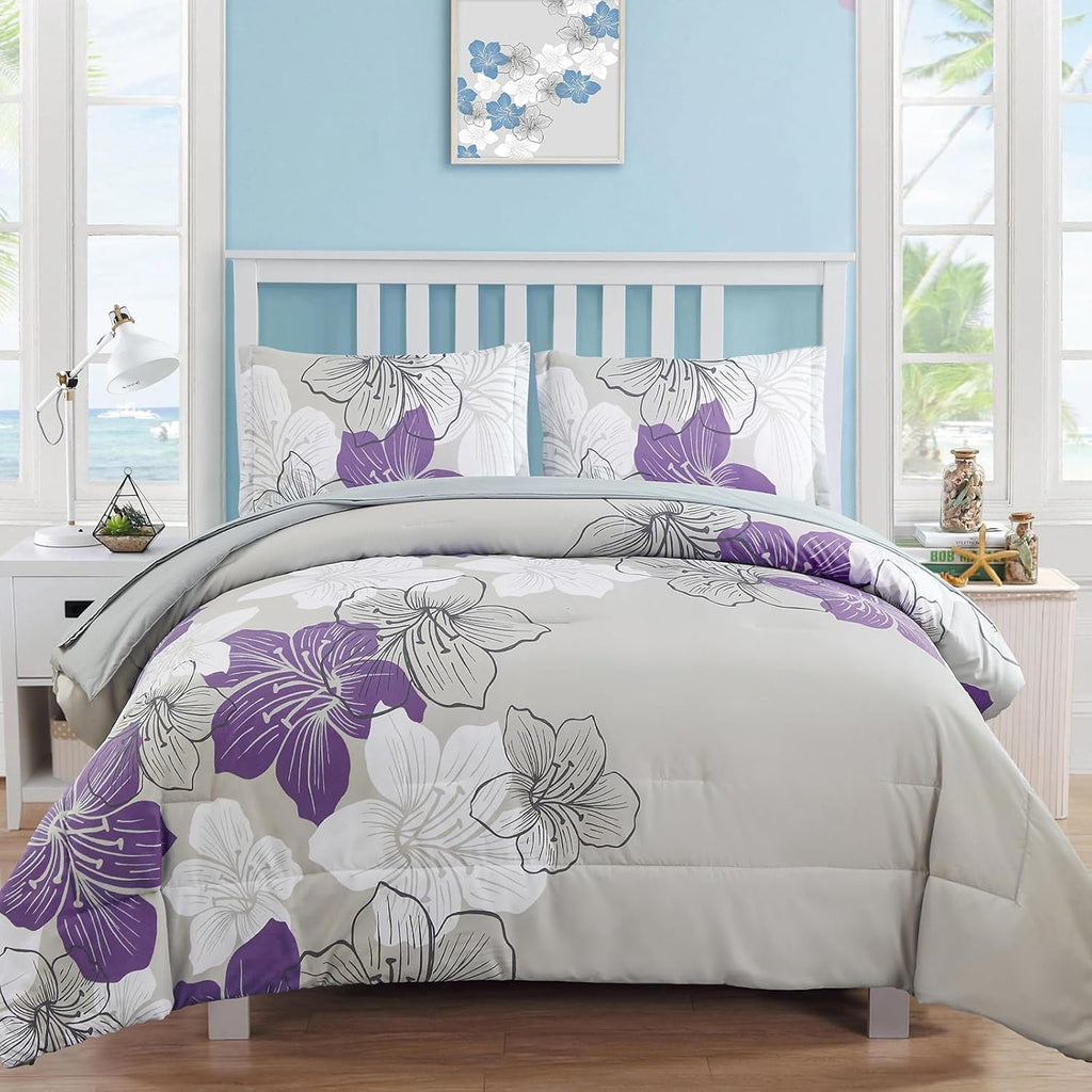 Blue Floral Comforter Set Queen